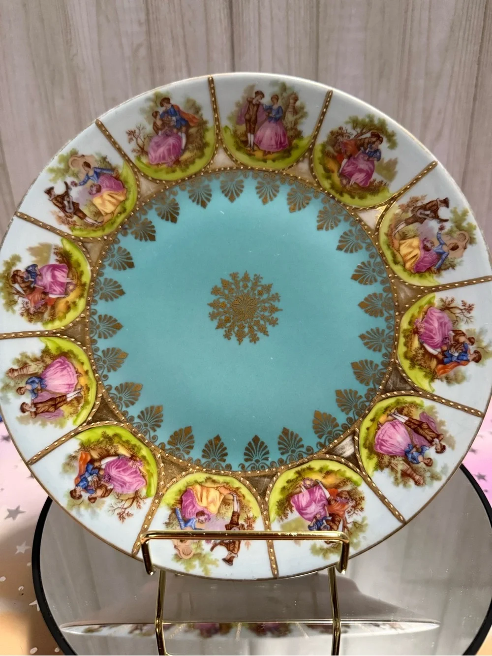 Bavaria Germany MC 803 Turquoise Gold Courting Couple Porcelain Plate